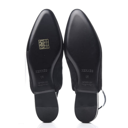 Hermes Suede Slingback Mules 35 Black 6 of 9