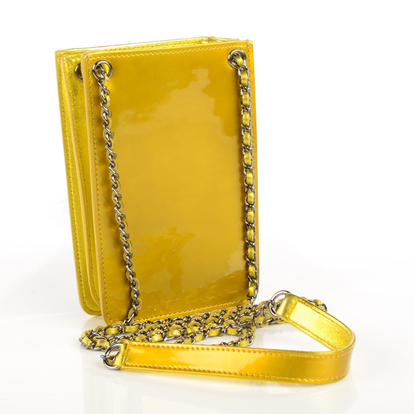 Patent Crossbody CC Phone Holder Gold
