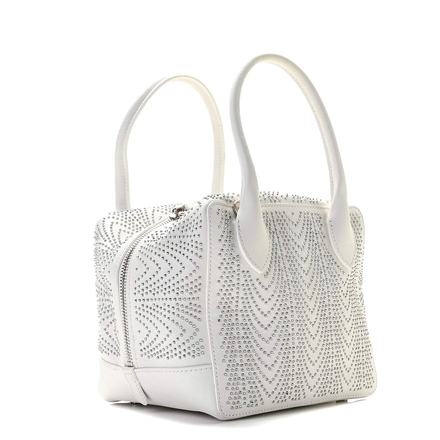 Calfskin Studded Small Elga Top Handle Bag White
