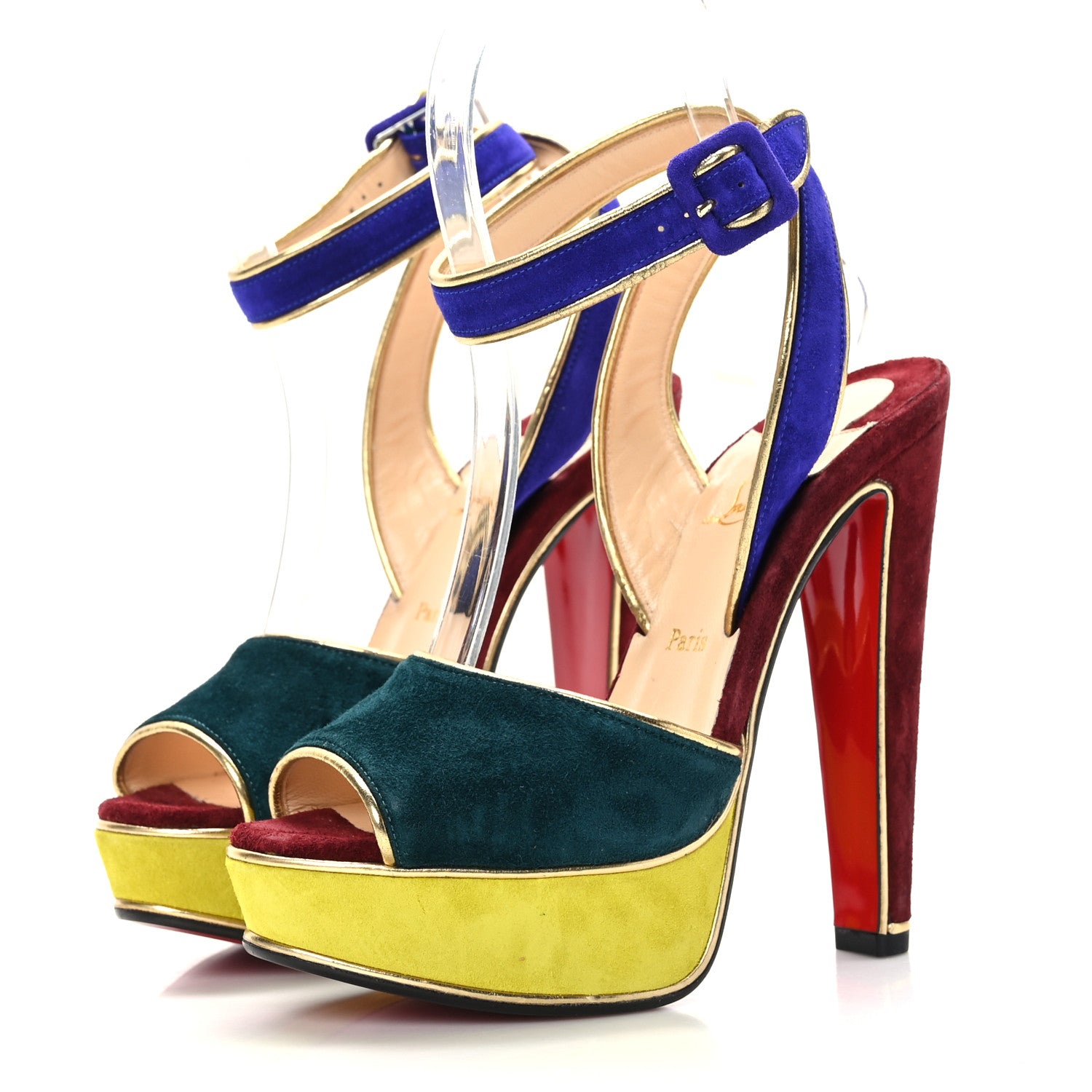 Christian Louboutin Veau Velours Plaform Sandals 35.5 Gold Multicolor 3 of 7