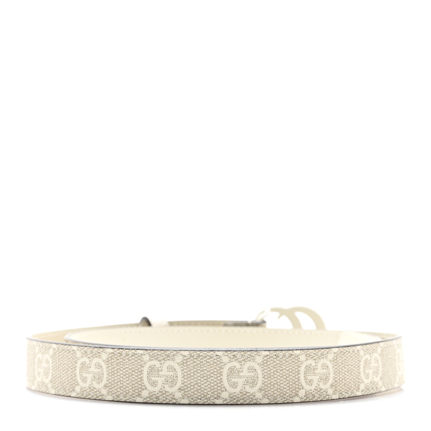 Gucci GG Supreme Monogram Plutone Calfskin Enamel Double G 20mm Belt 75 30 Beige Ebony Mystic White 2 of 4