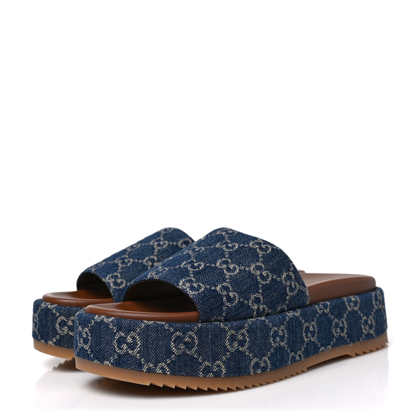 New Denim GG Monogram Angelina Platform 55mm Slide Sandals 39 Blue Tea