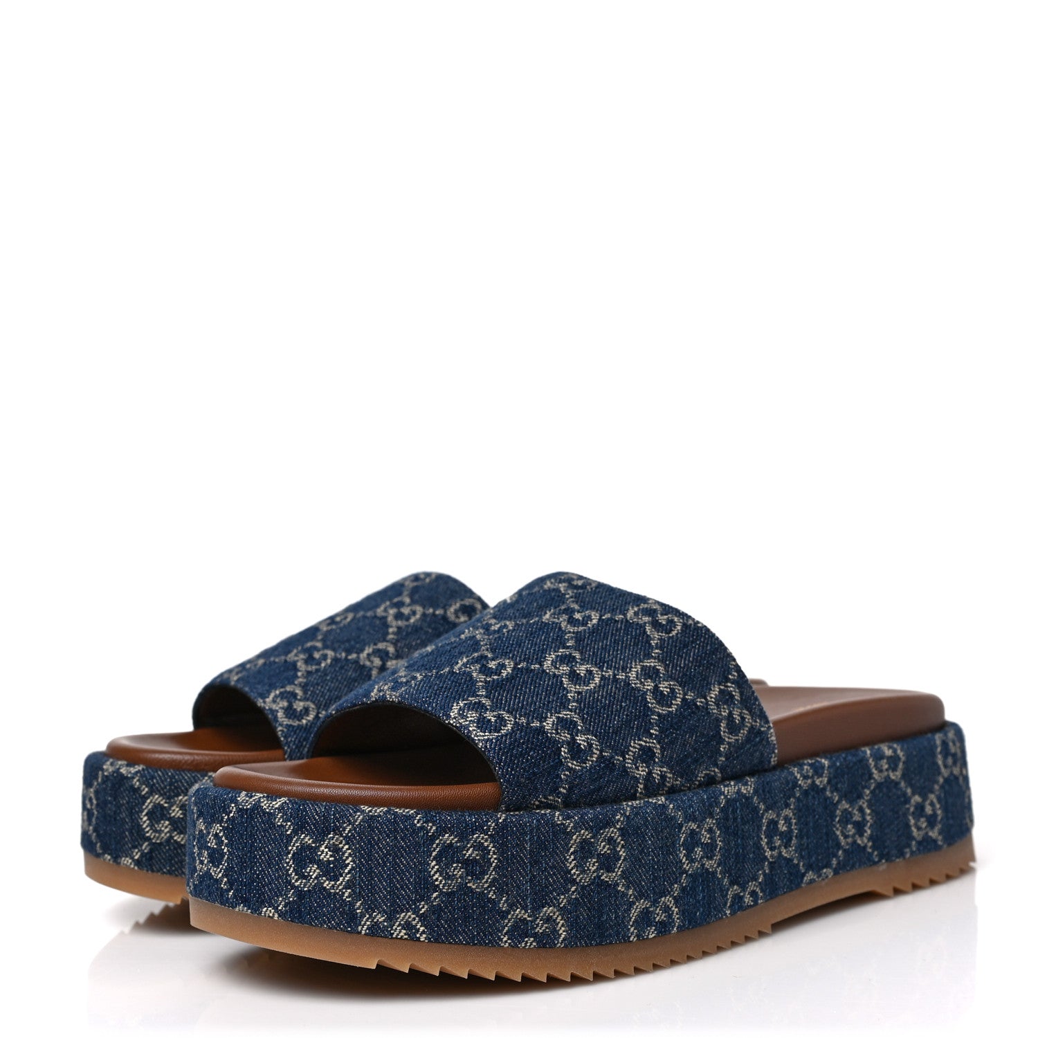Gucci New Denim GG Monogram Angelina Platform 55mm Slide Sandals 39 Blue Tea 3 of 9