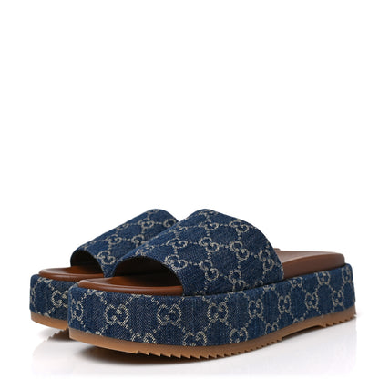 Gucci New Denim GG Monogram Angelina Platform 55mm Slide Sandals 39 Blue Tea 3 of 9