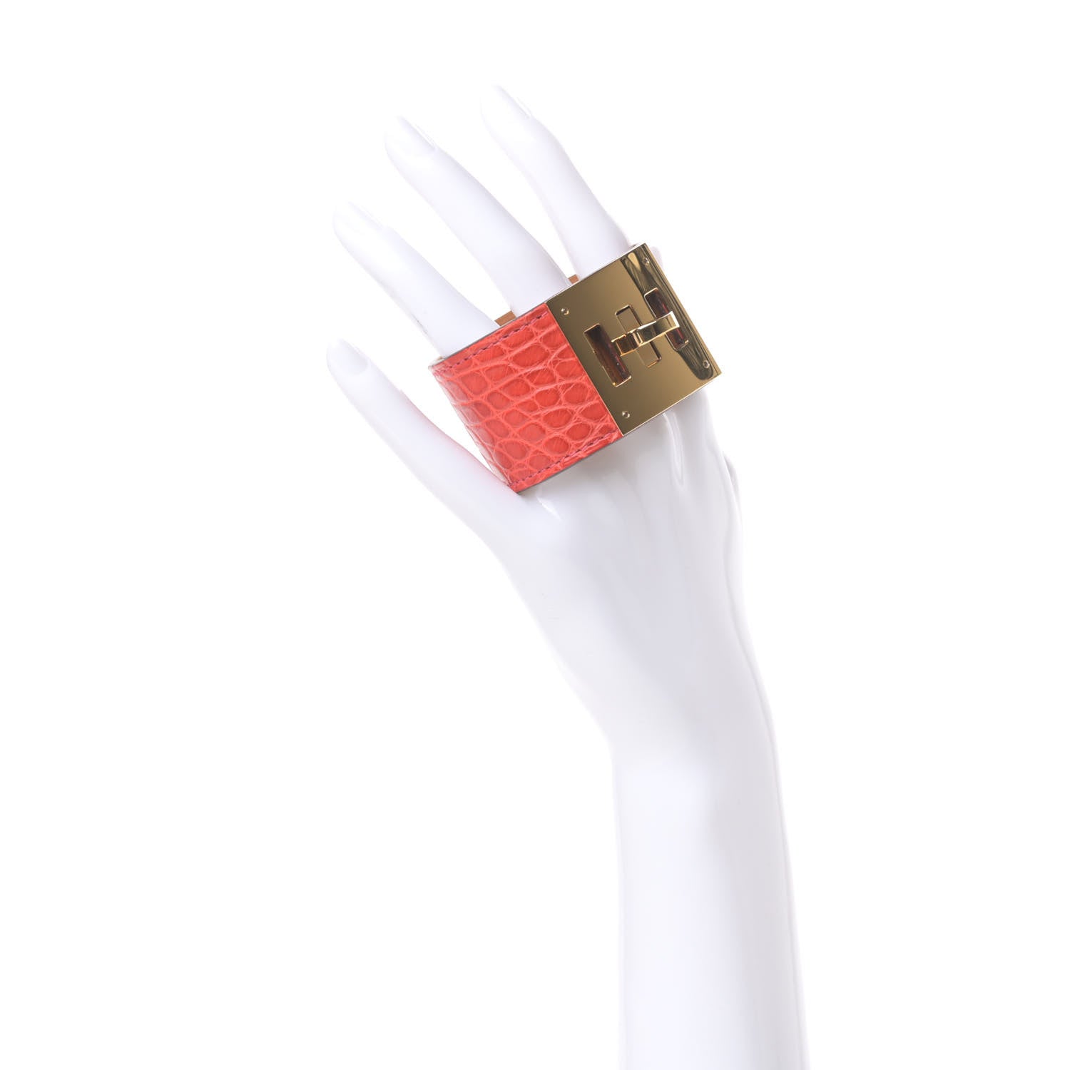Hermes Shiny Alligator Kelly Dog Cuff Bougainvillea 2 of 6