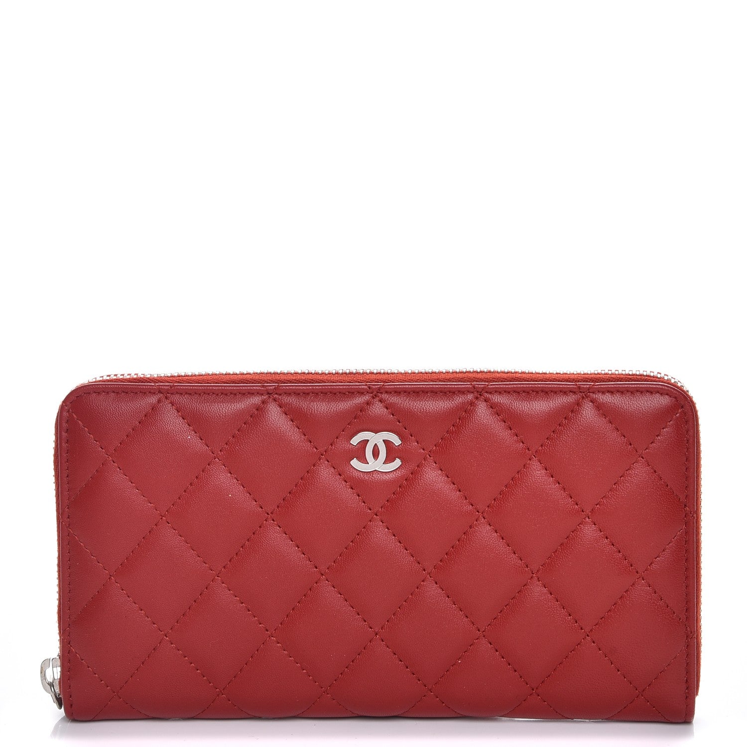 Chanel Lambskin Quilted Large Gusset Zip Around Wallet Red 1 of 9