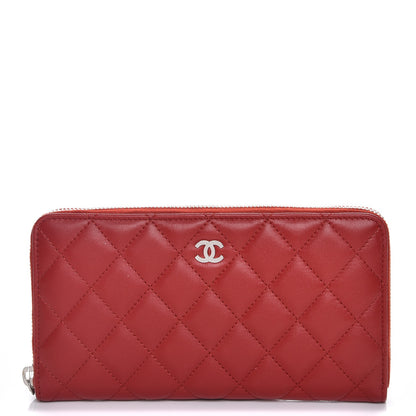 Chanel Lambskin Quilted Large Gusset Zip Around Wallet Red 1 of 9