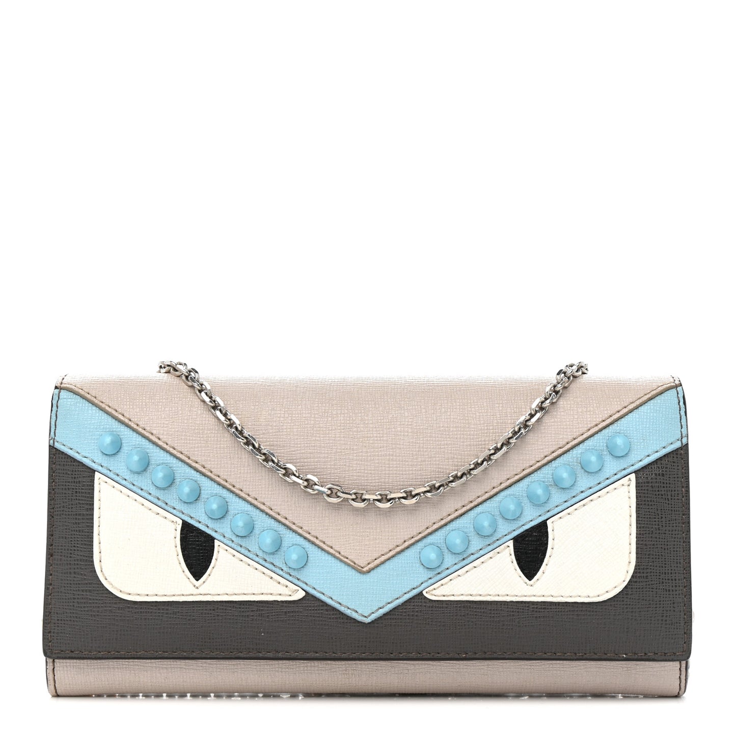 Vitello Elite Monster Eyes Studded Continental Wallet On Chain Carbone White Multicolor