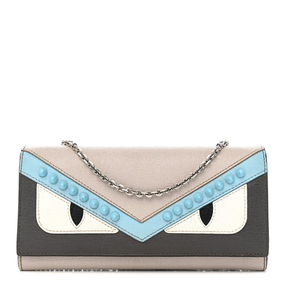 Fendi Vitello Elite Monster Eyes Studded Continental Wallet On Chain Carbone White Multicolor 1 of 13