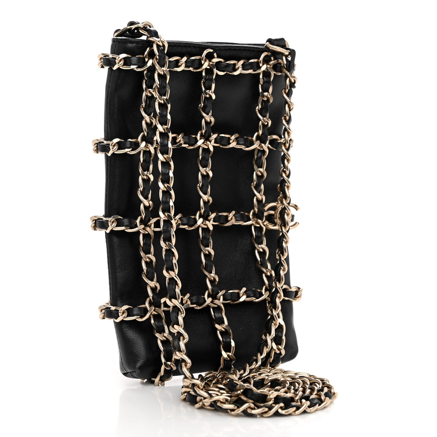 Lambskin Tech Me Out Clutch With Chain Black