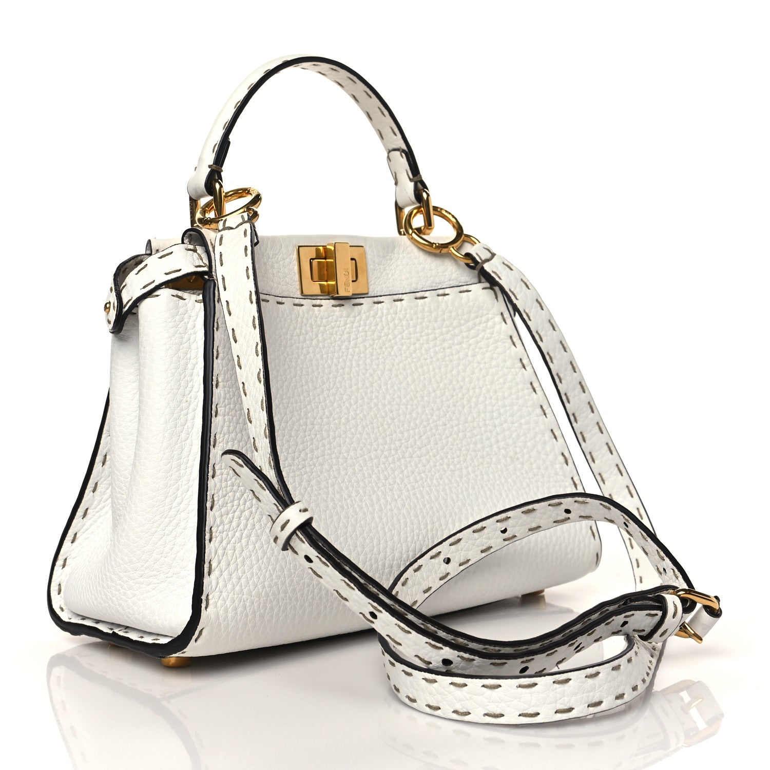 Fendi Cuoio Romano Selleria Mini Peekaboo Iconic Satchel White 3 of 10