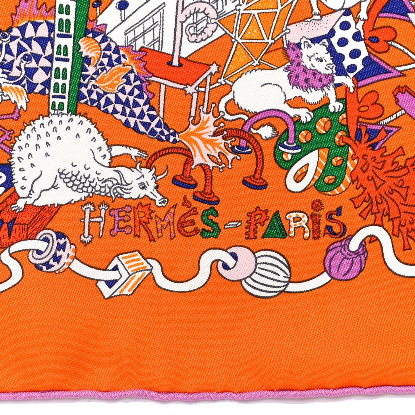 Silk La Folle Parade Scarf 90 Orange White Mauve