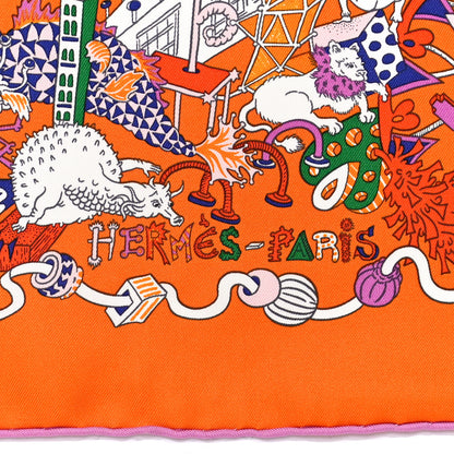 Hermes Silk La Folle Parade Scarf 90 Orange White Mauve 2 of 6