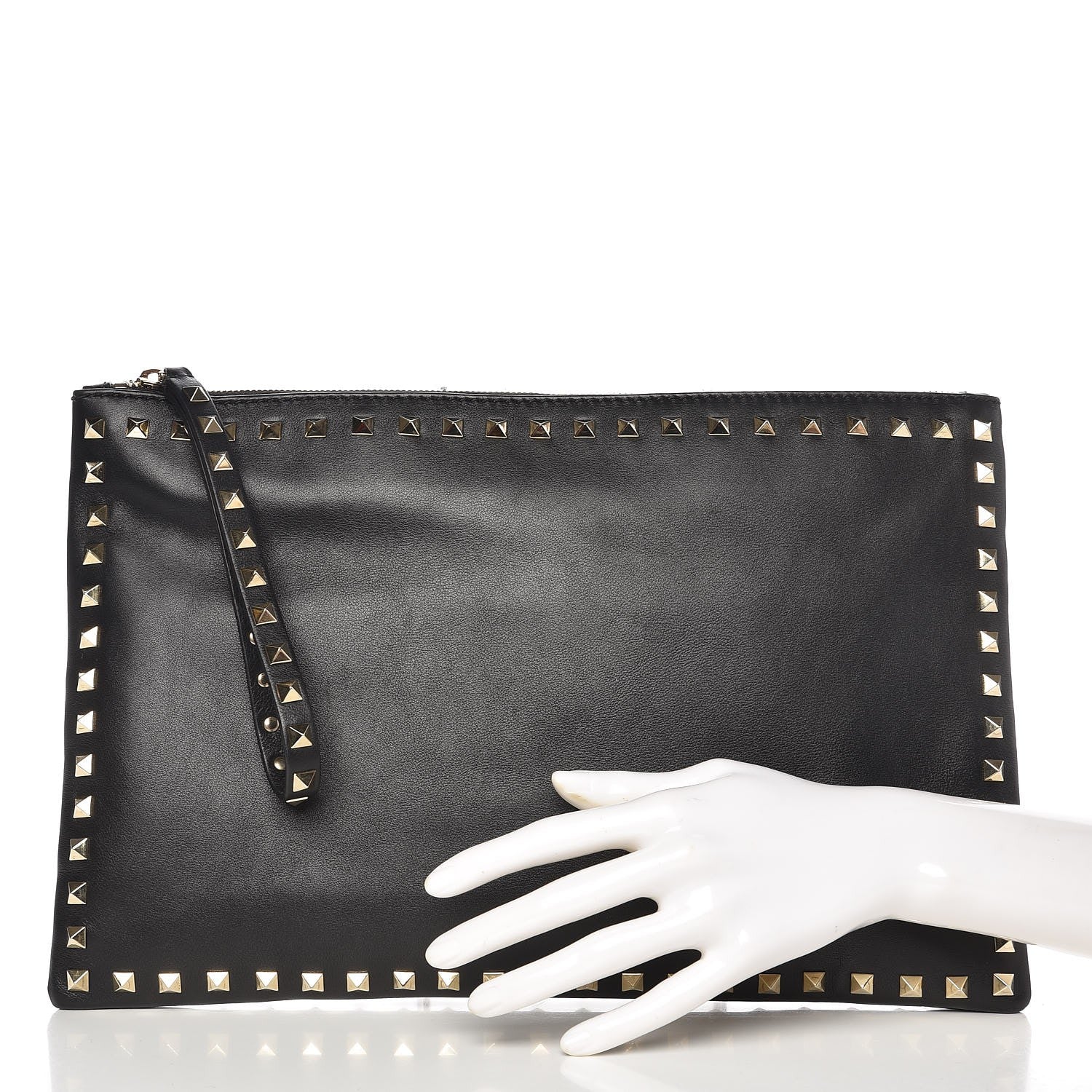 Valentino Garavani Vitello Large Rockstud Zip Wristlet Pouch Black 2 of 7