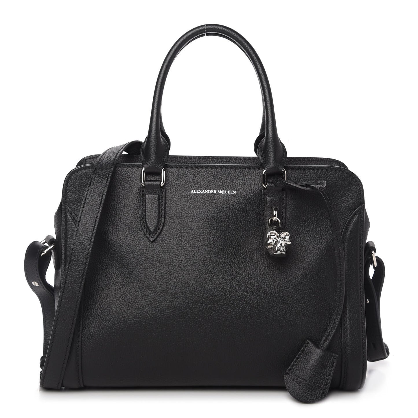 Pebbled Calfskin Small Skull Padlock Zip Around Tote Black