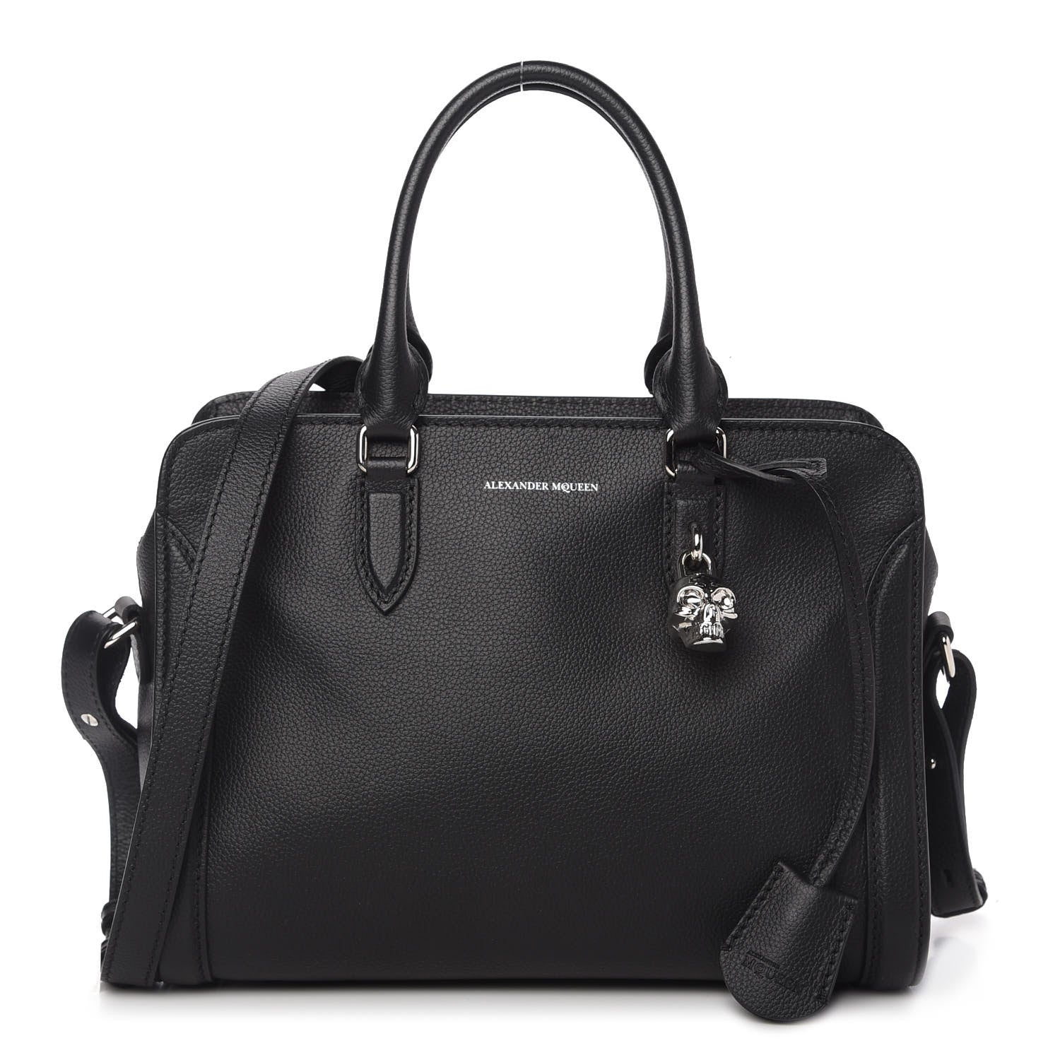 Alexander McQueen Pebbled Calfskin Small Skull Padlock Zip Around Tote Black 1 of 10