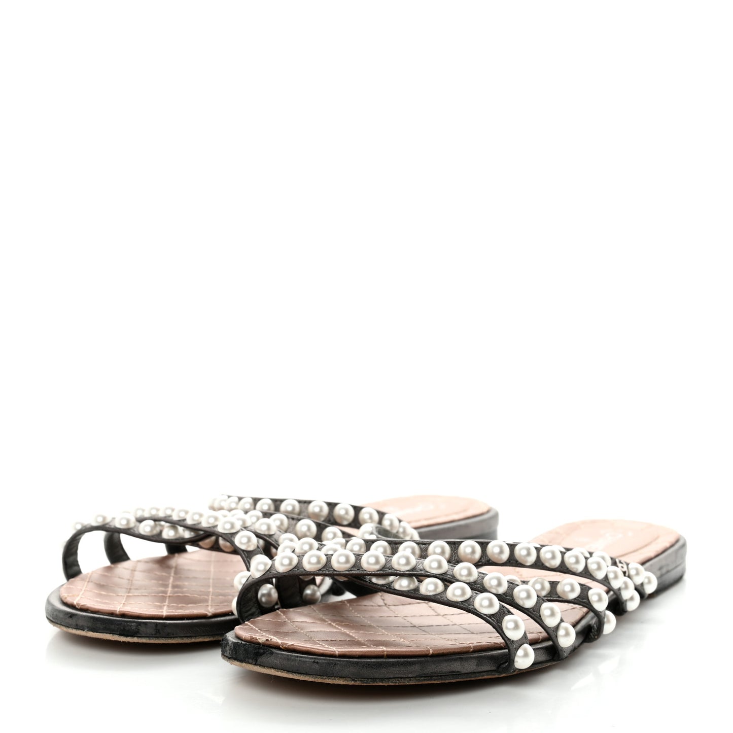 Lambskin Pearl Sandals 41 Black