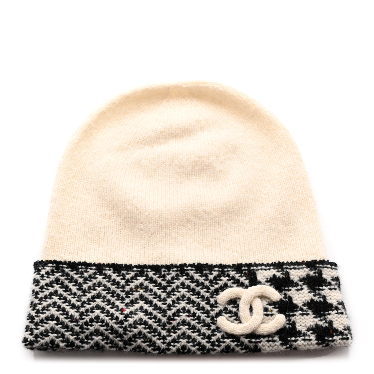 Cashmere Houndstooth CC Beanie Hat White Black