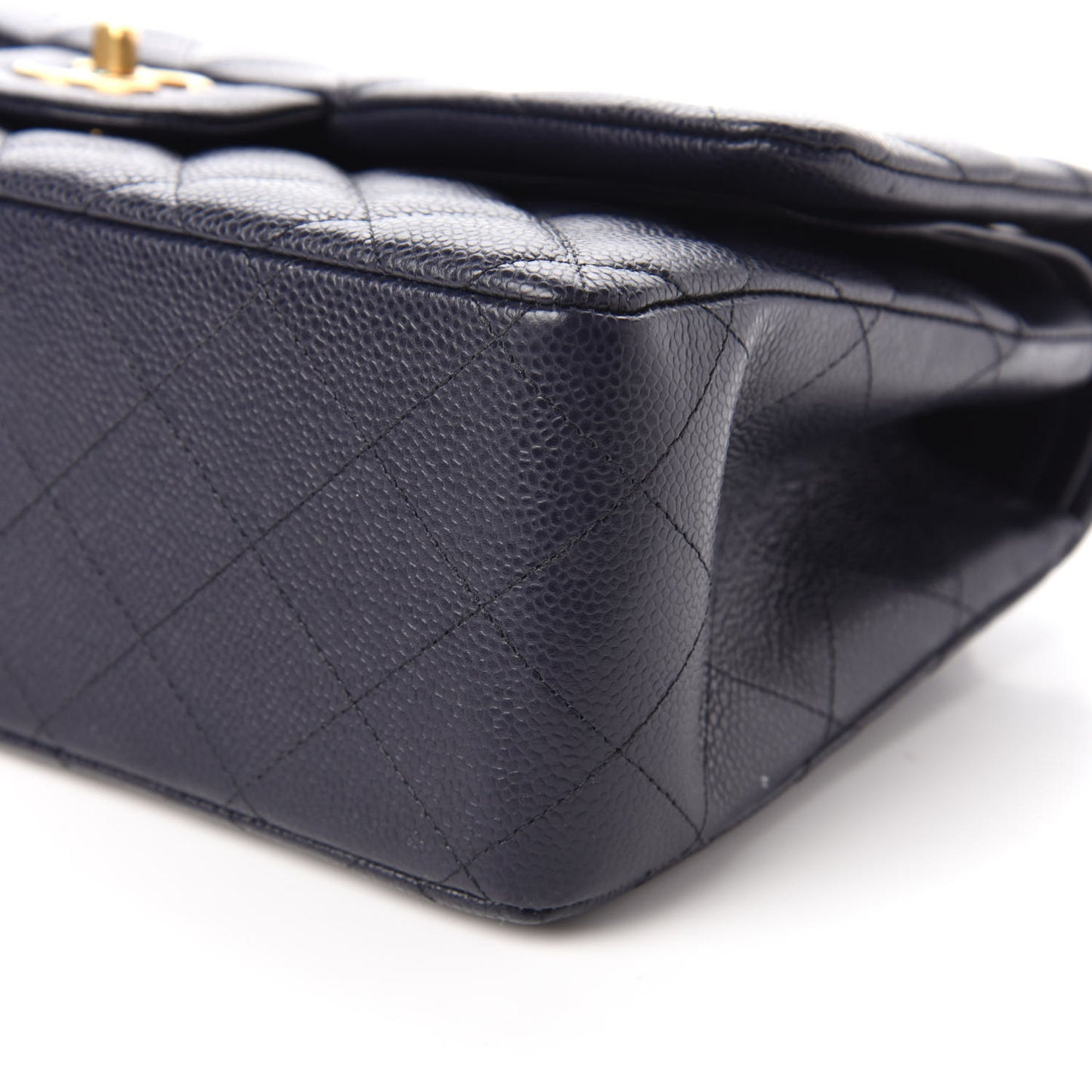 Caviar Quilted Jumbo Double Flap Navy Blue