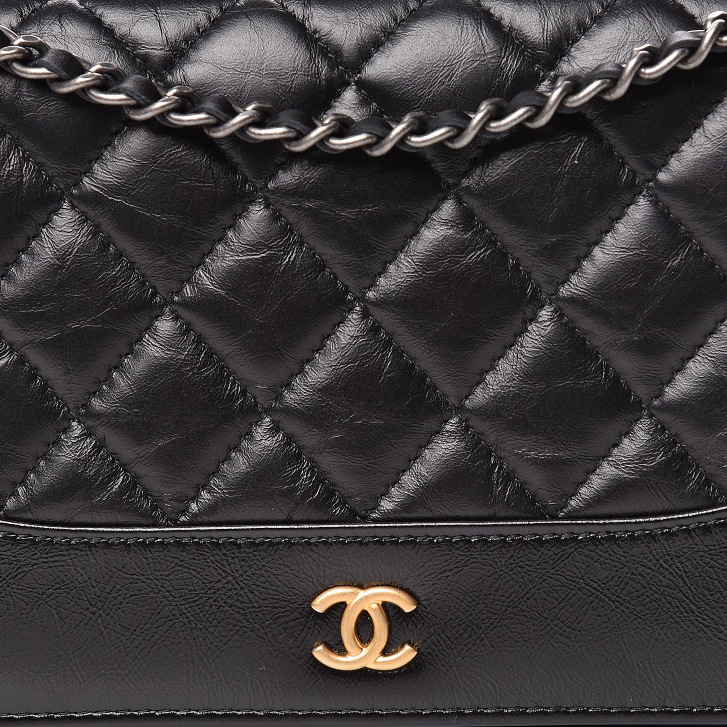 Aged Calfskin Quilted Gabrielle Wallet On Chain WOC Black