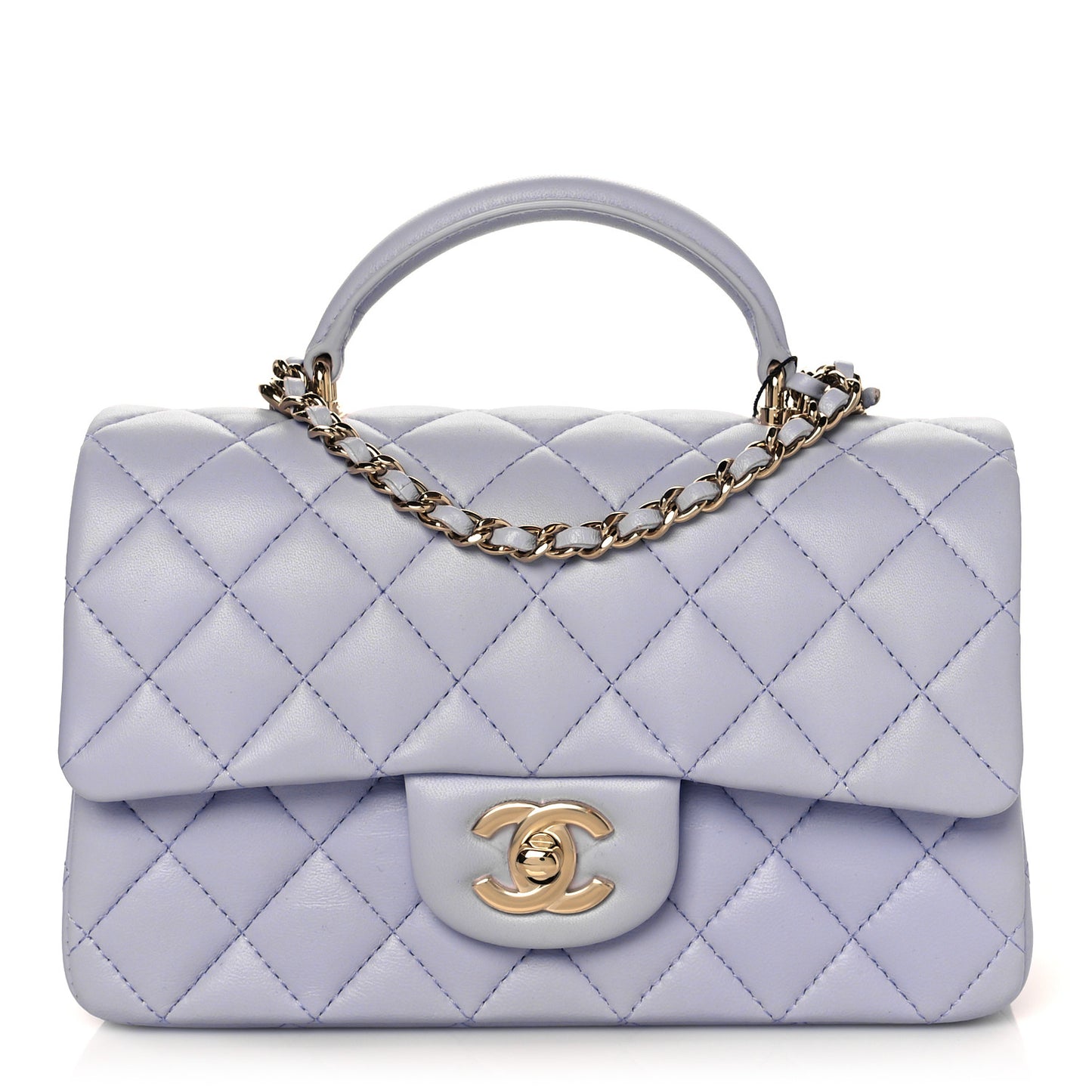 Lambskin Quilted Mini Top Handle Rectangular Flap Light Purple