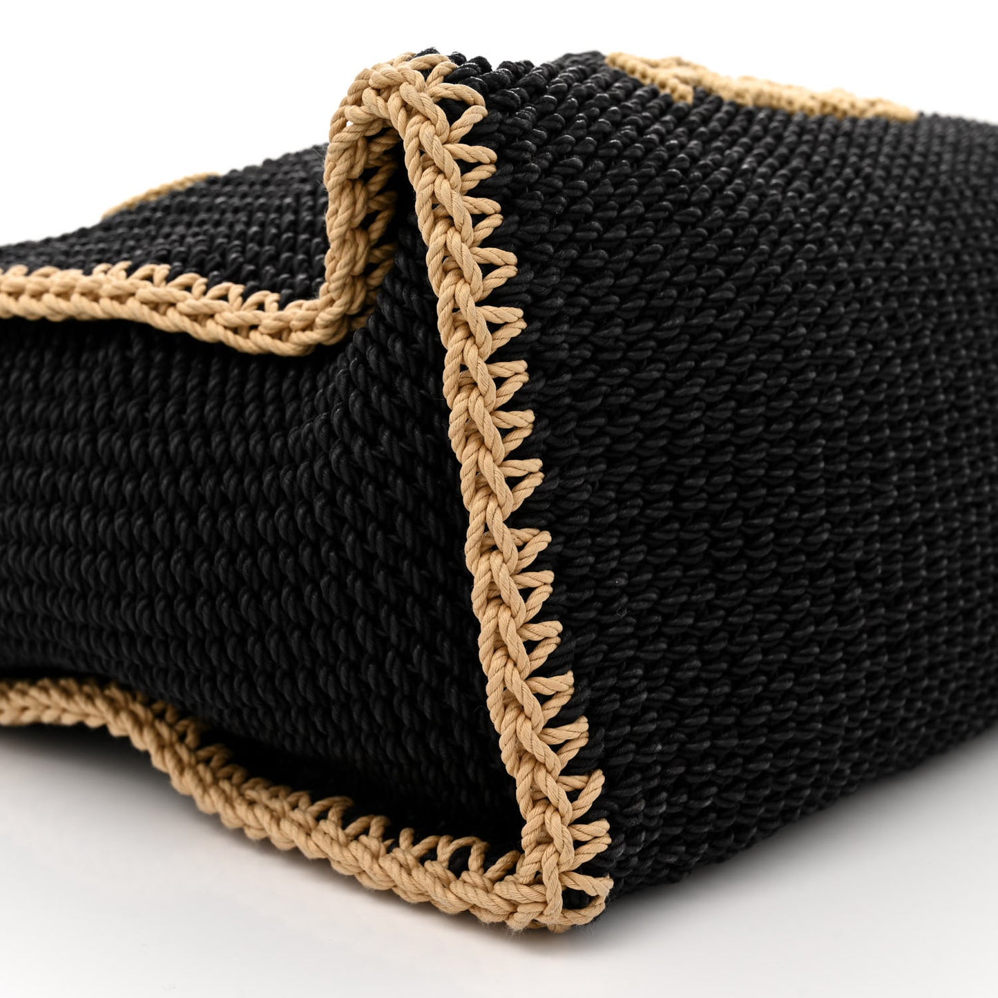 Cotton Crochet Large Deauville Tote Black Beige