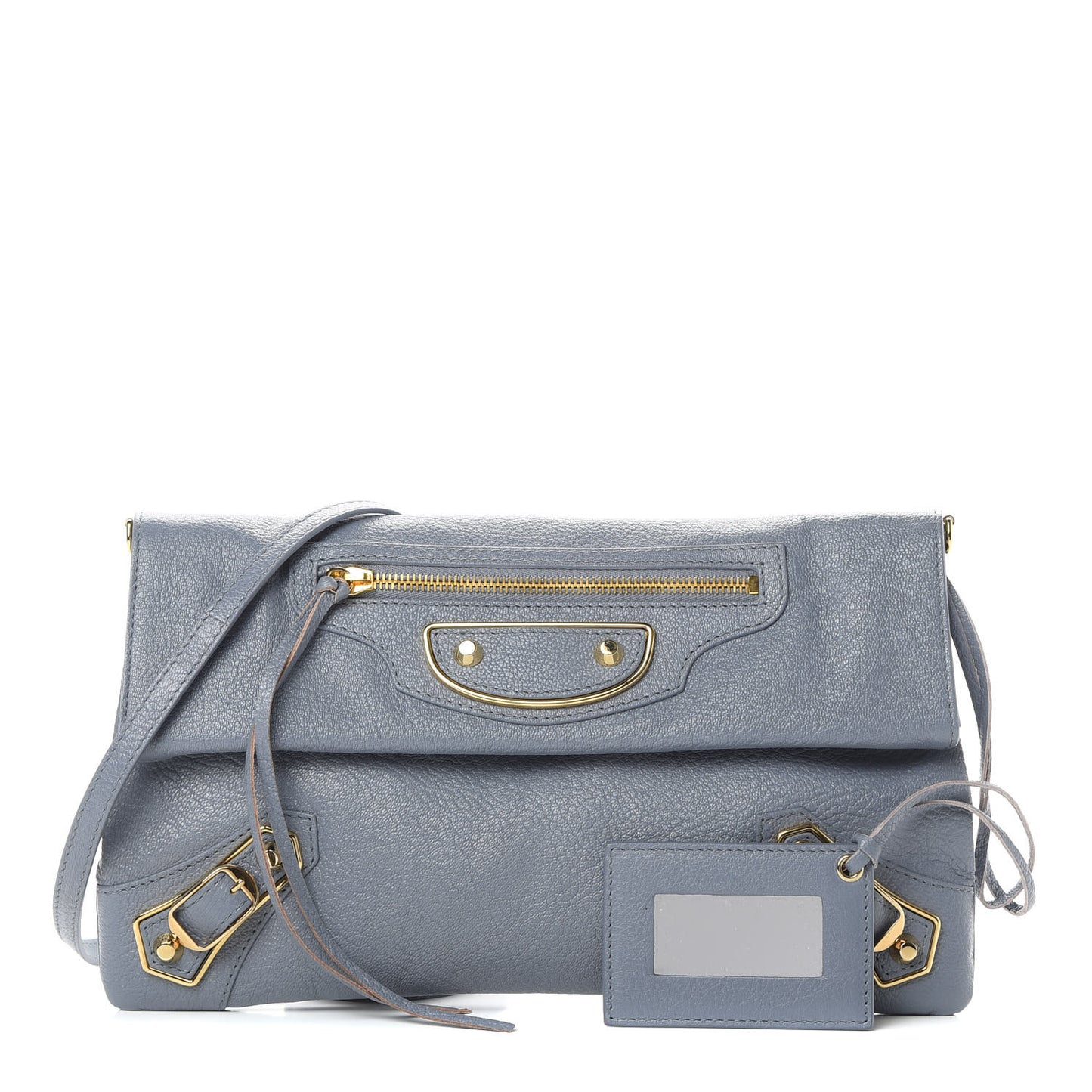 Chevre Gold Metallic Edge Hardware Envelope Clutch Bleu Acier