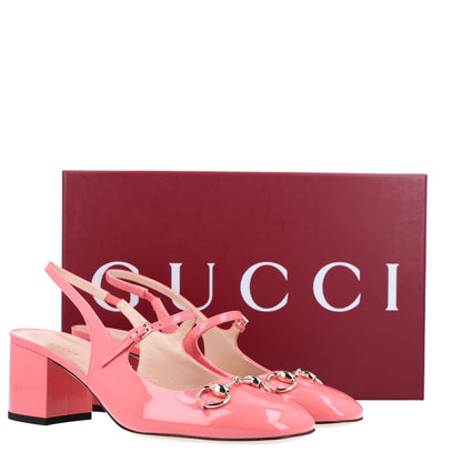 Gucci Vernice Crystal Horsebit Charlotte 42mm Slingback Pumps 39 Bubble Gum 10 of 10