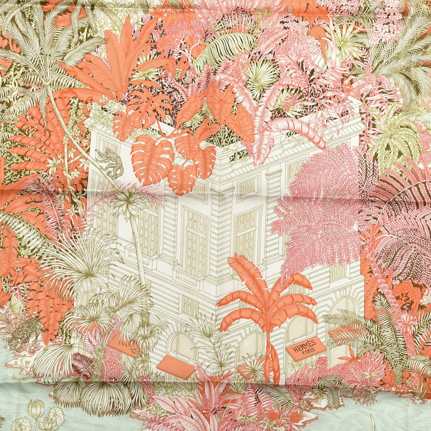 Hermes Silk Faubourg Tropical Scarf 90 Orange Kaki Saumon 2 of 6