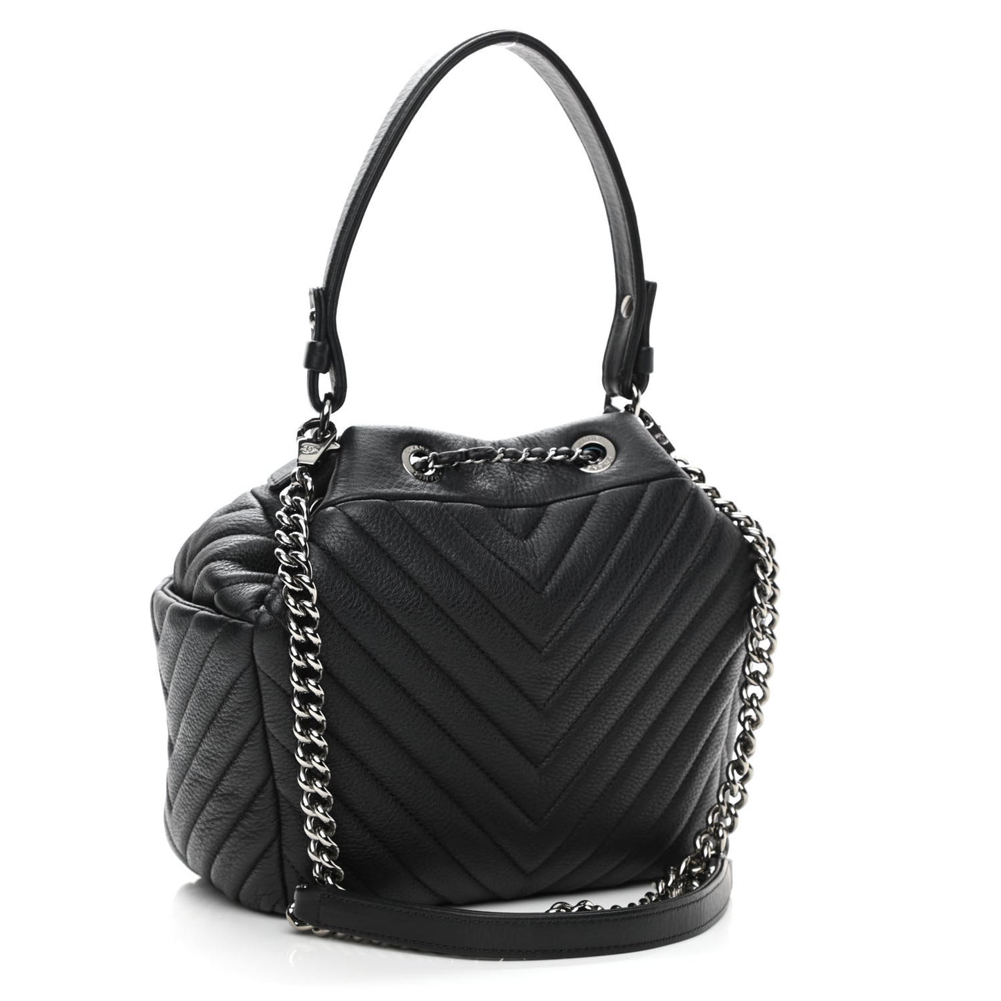 Deerskin Chevron Small CC Chain Bucket Drawstring Bag Black