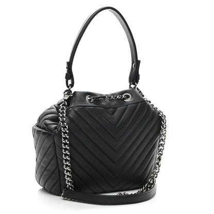Chanel Deerskin Chevron Small CC Chain Bucket Drawstring Bag Black 3 of 10