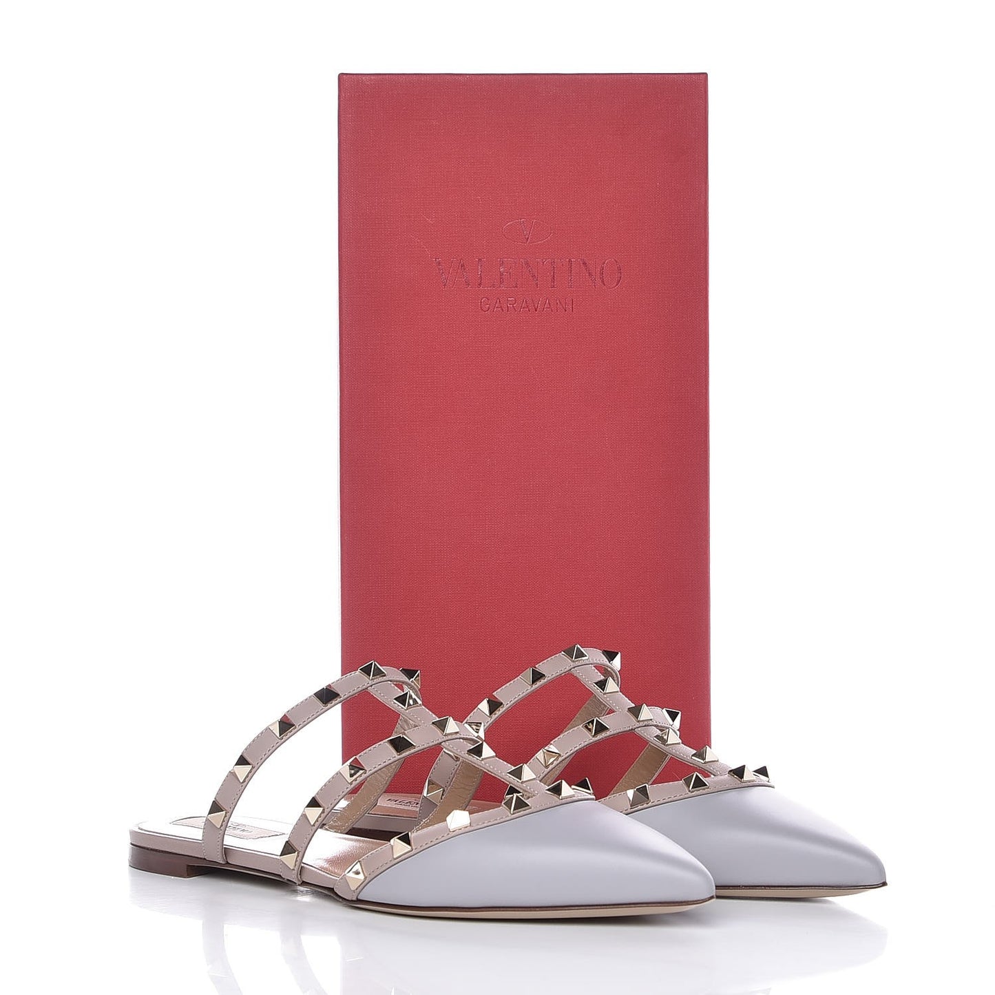 Nappa Rockstud Flat Cage Mules 39 Pastel Grey Poudre