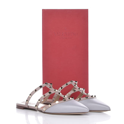 Valentino Garavani Nappa Rockstud Flat Cage Mules 39 Pastel Grey Poudre 9 of 9