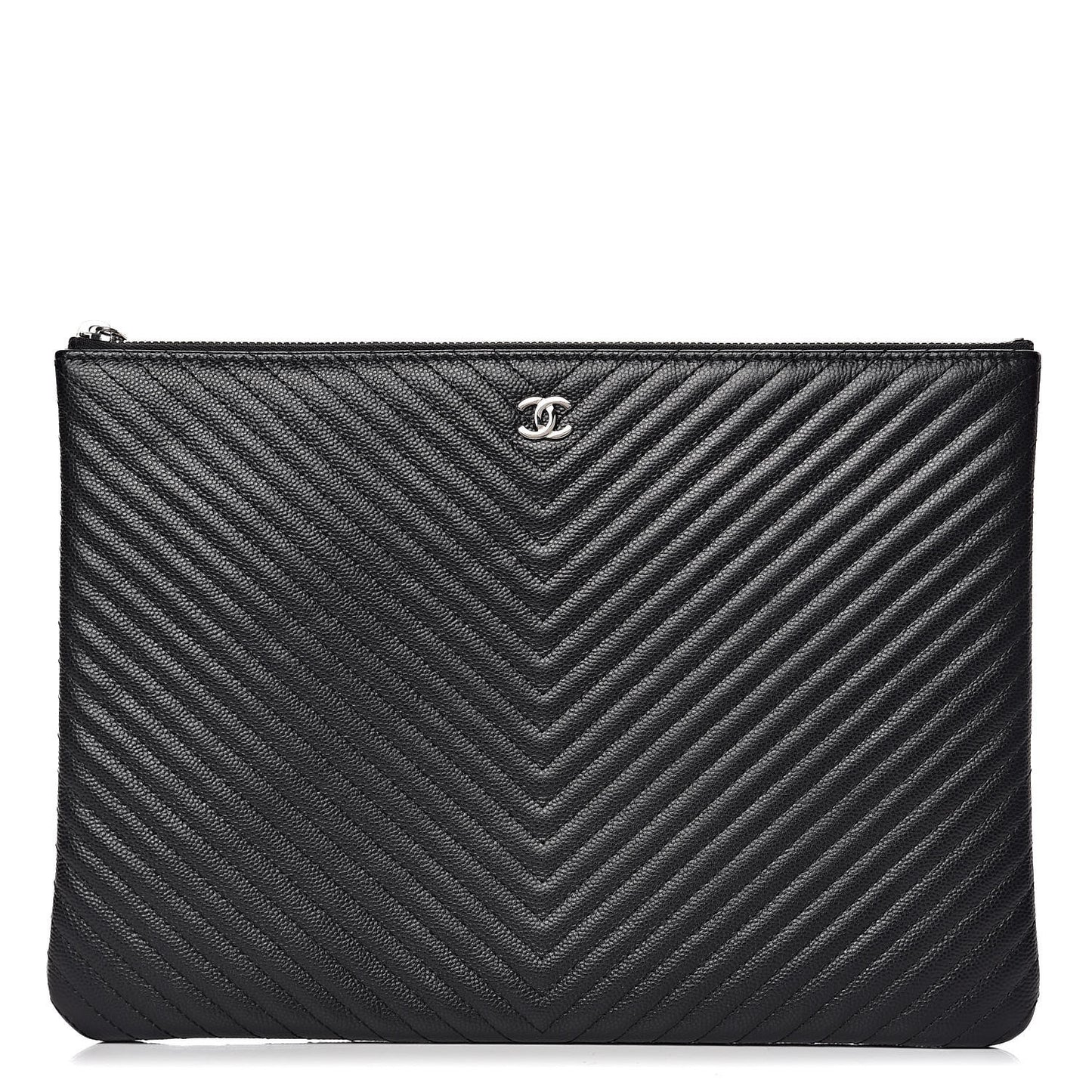 Caviar Chevron Quilted Medium Cosmetic Case Black