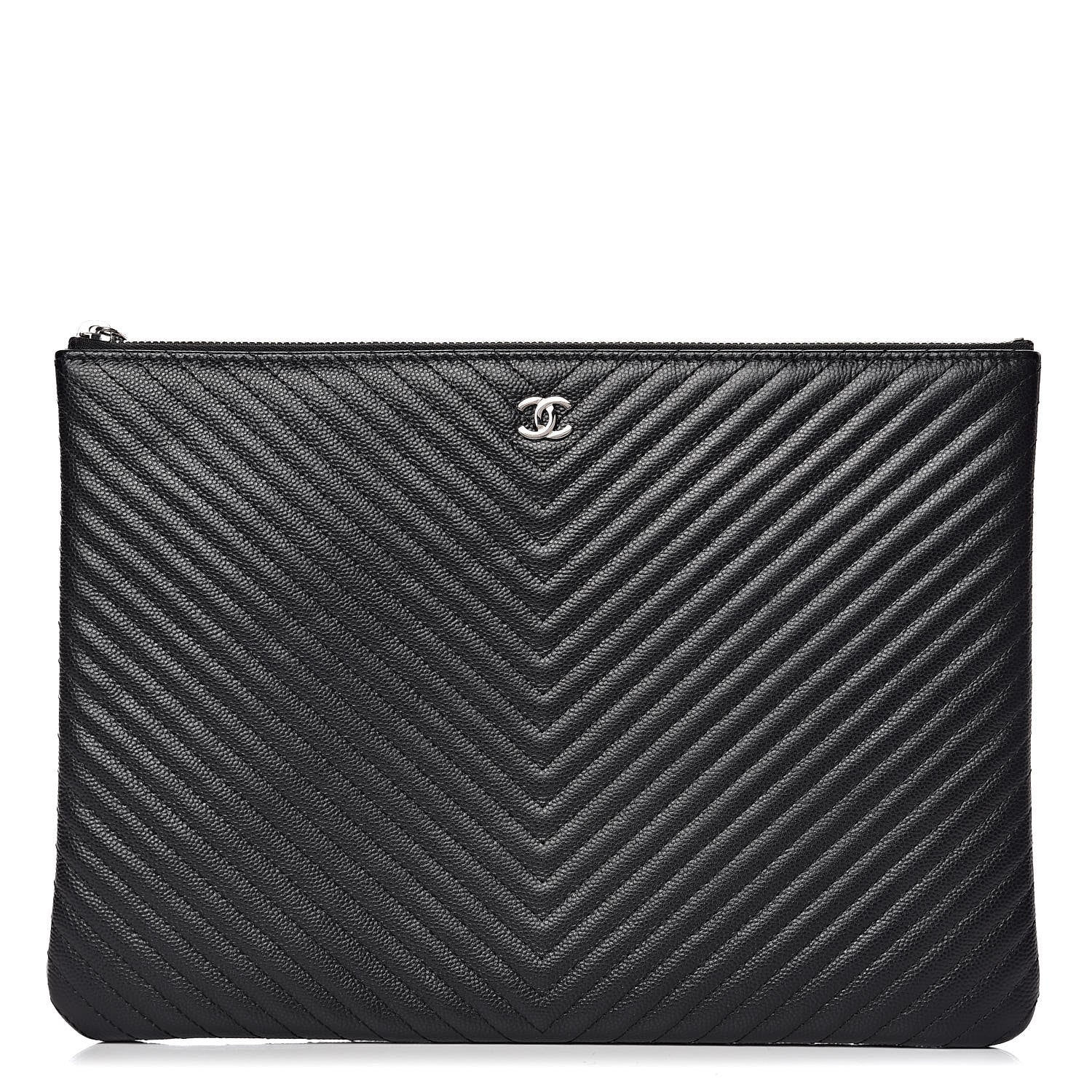 Chanel Caviar Chevron Quilted Medium Cosmetic Case Black 1 of 7