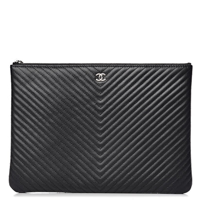 Chanel Caviar Chevron Quilted Medium Cosmetic Case Black 1 of 7