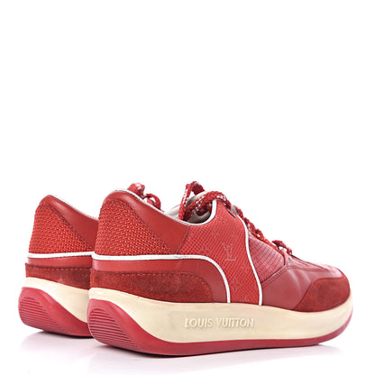 Louis Vuitton Suede Calfskin Perforated Monogram Sneaker 37.5 Red 4 of 15