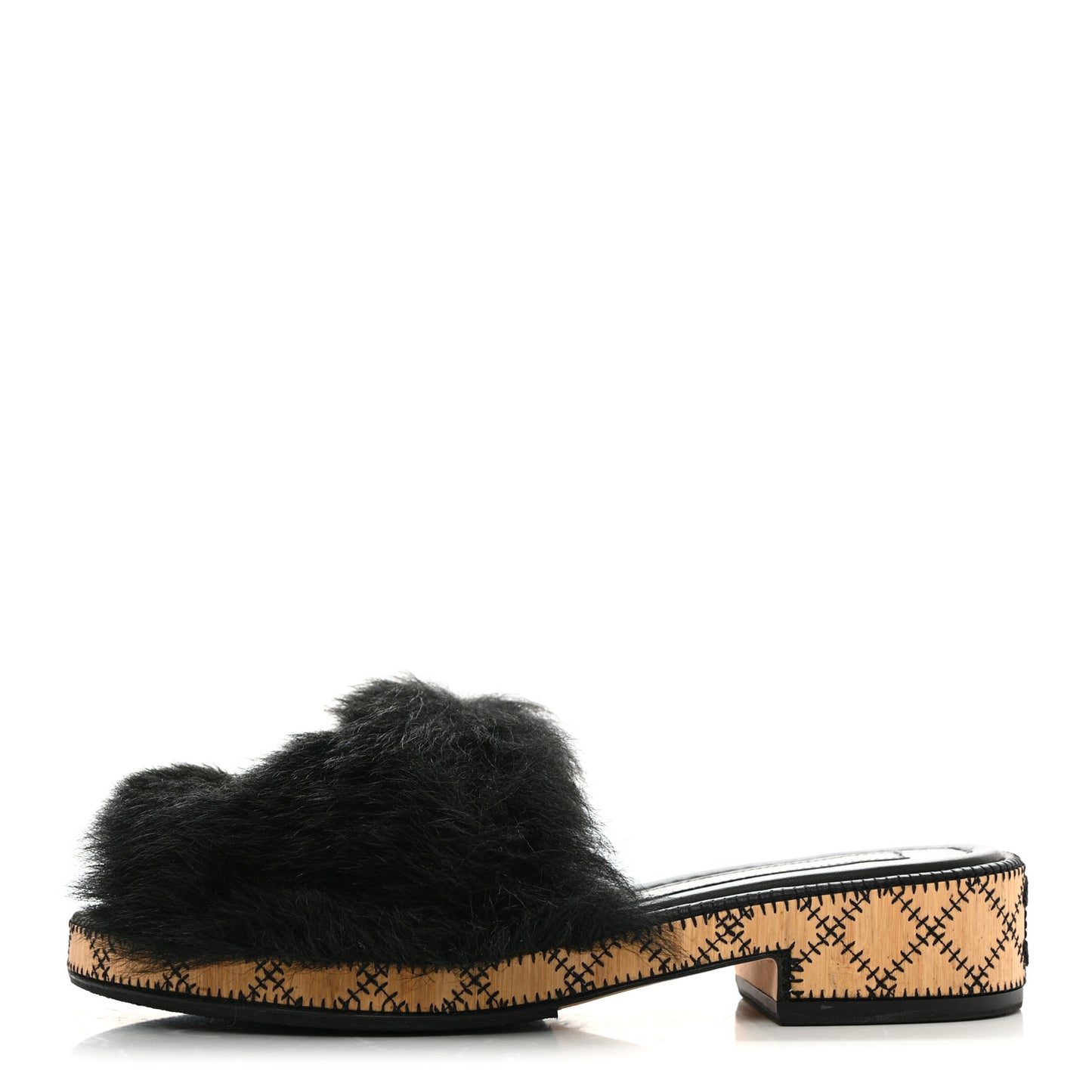 Shearling Lambskin CC Mules 36.5 Black White