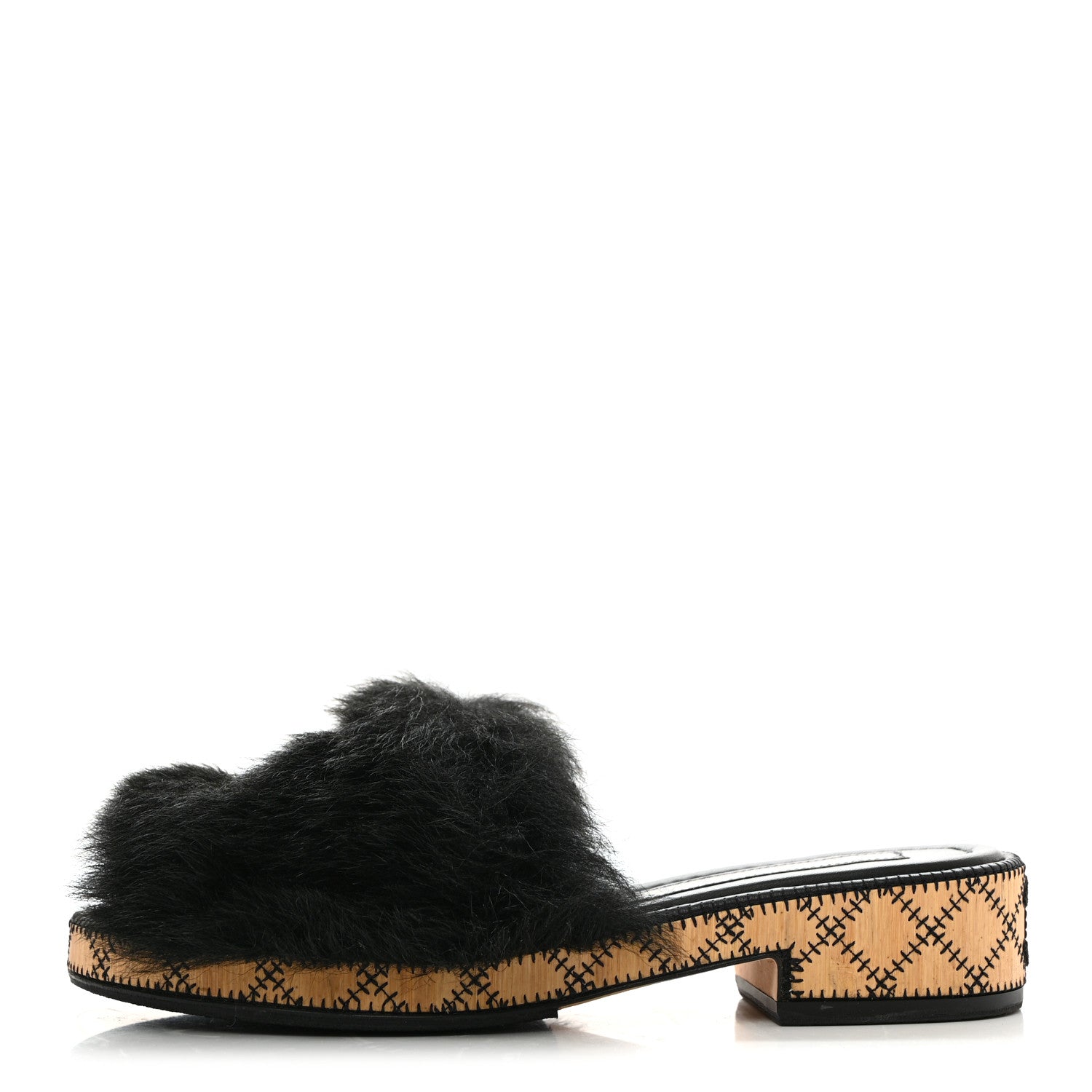 Chanel Shearling Lambskin CC Mules 36.5 Black White 1 of 8