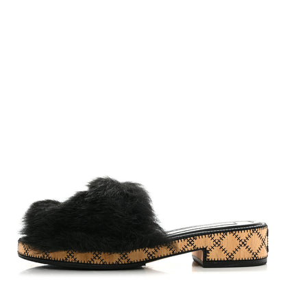 Chanel Shearling Lambskin CC Mules 36.5 Black White 1 of 8