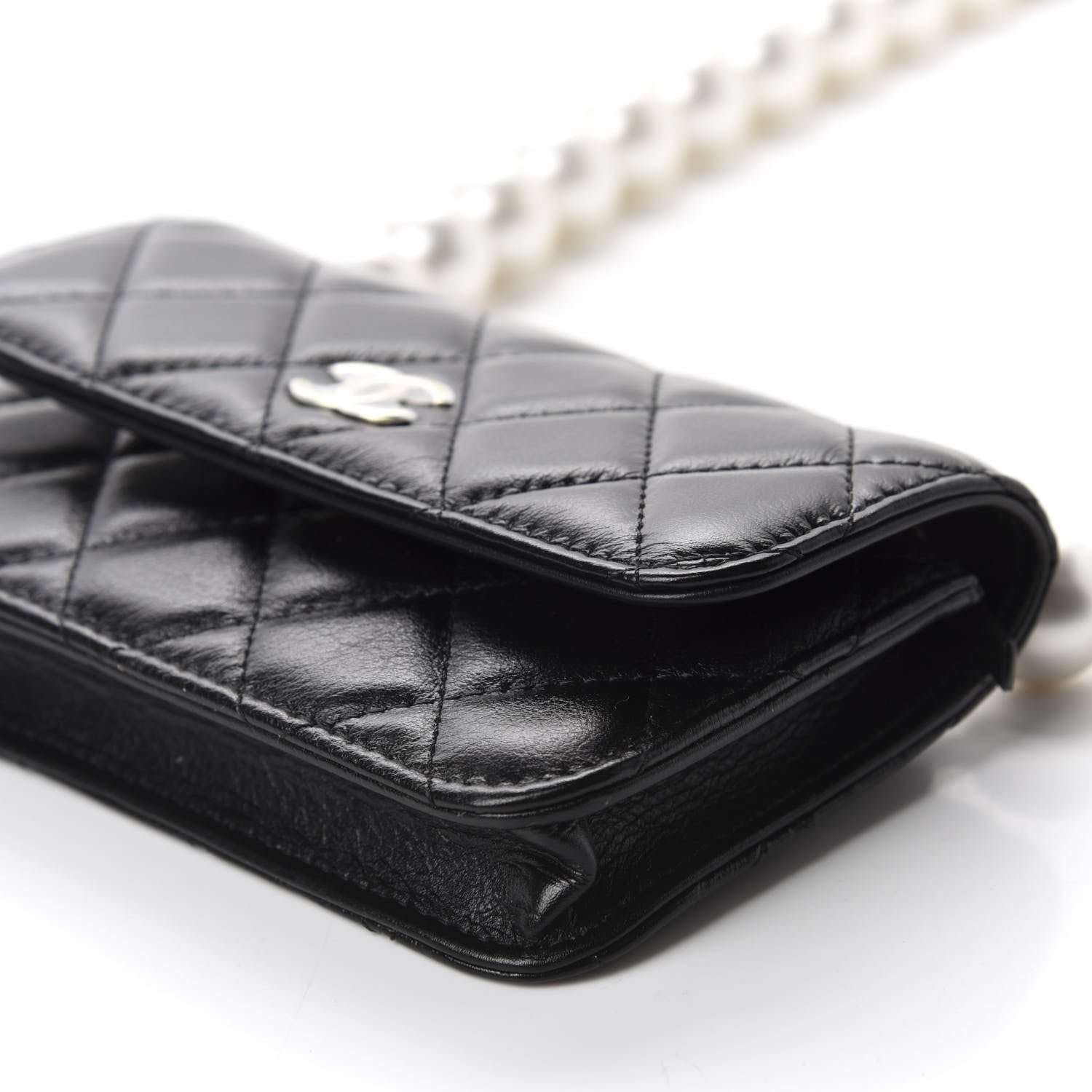 Chanel Calfskin Quilted Maxi Pearls Clutch With Chain Black 7 of 12