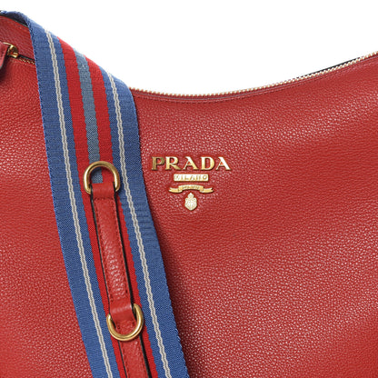 Prada Vitello Phenix Zippered Messenger Hobo Rosso 9 of 9
