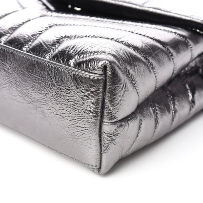 Saint Laurent Metallic Calfskin Y Quilted Monogram Small Loulou Chain Satchel Acciaio 9 of 11