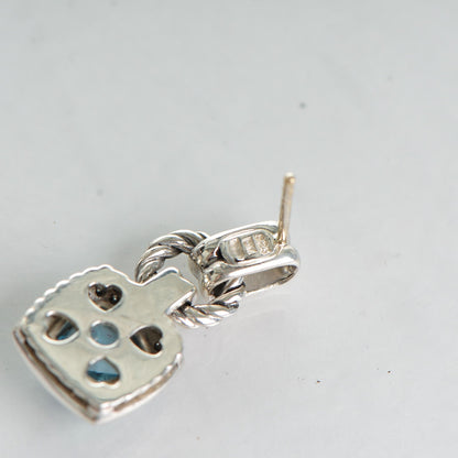 David Yurman Sterling Silver Diamond Blue Topaz 7mm Renaissance Drop Earrings 6 of 7