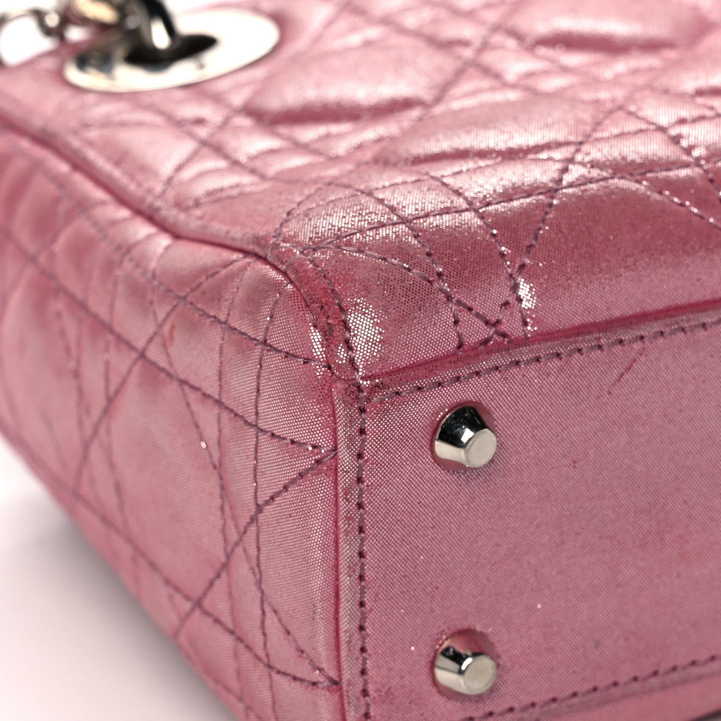 Metallic Lambskin Cannage Mini Lady Dior Rose Cherie