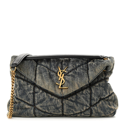 Saint Laurent Denim Quilted Small Loulou Puffer Monogram Chain Satchel Rodeo Blue 1 of 9