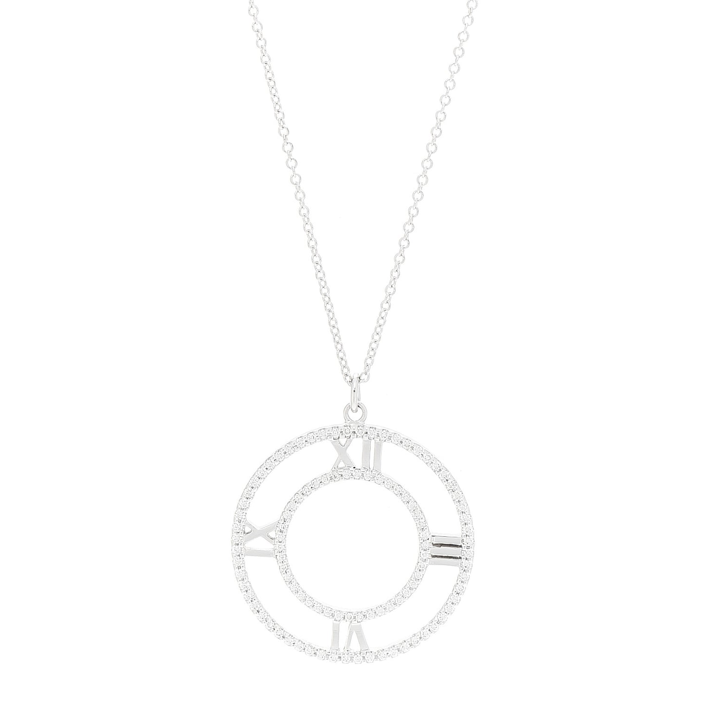 18K White Gold Diamond Medium Atlas Open Pave Pendant Necklace
