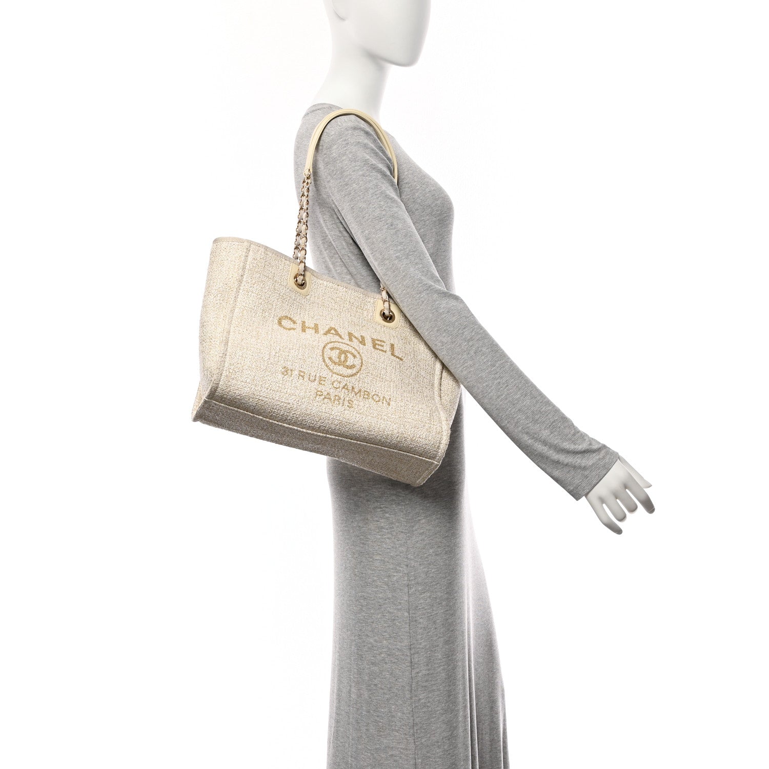 Chanel Lurex Boucle Small Deauville Tote Ivory 2 of 10