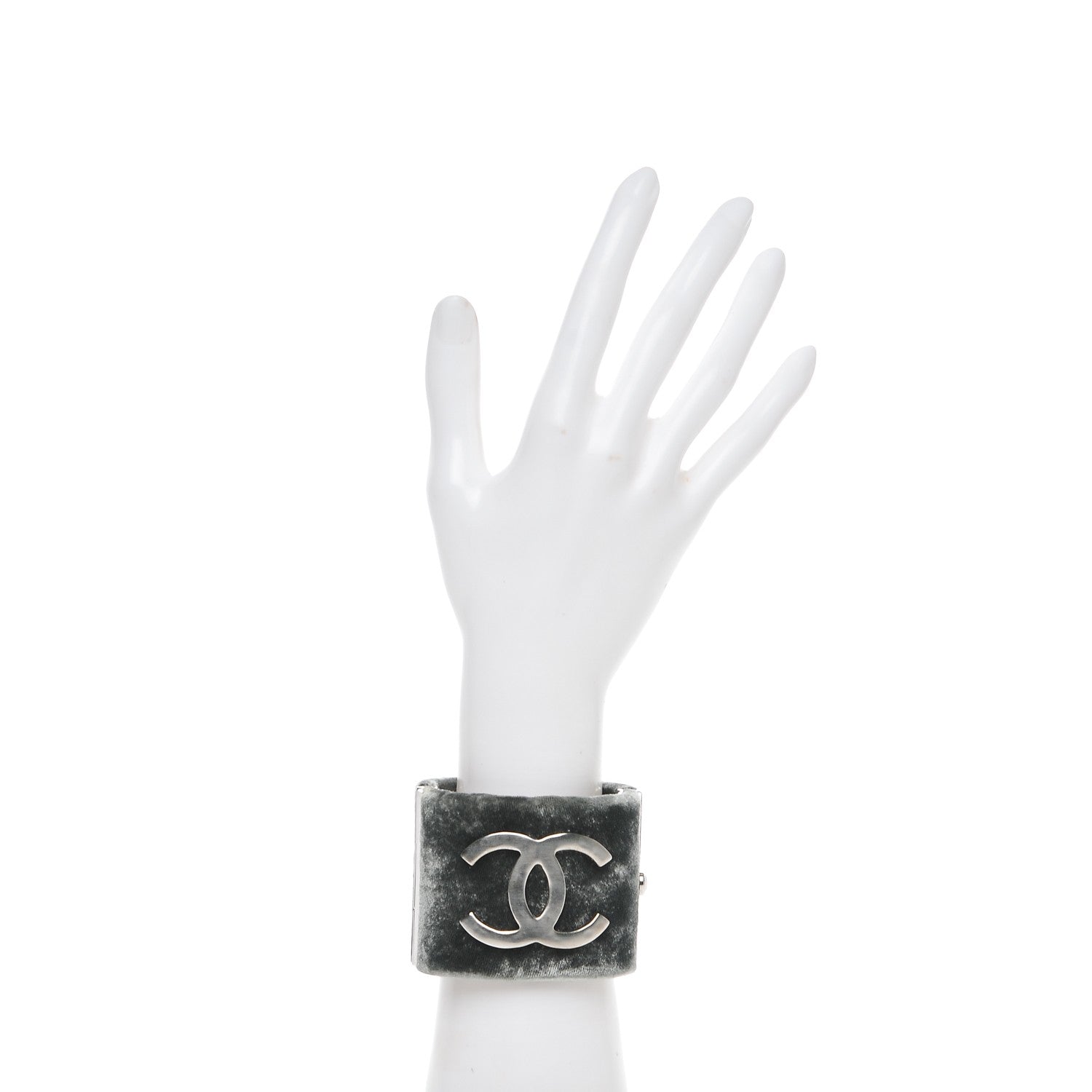 Chanel Velvet CC Cuff Silver Grey 2 of 5