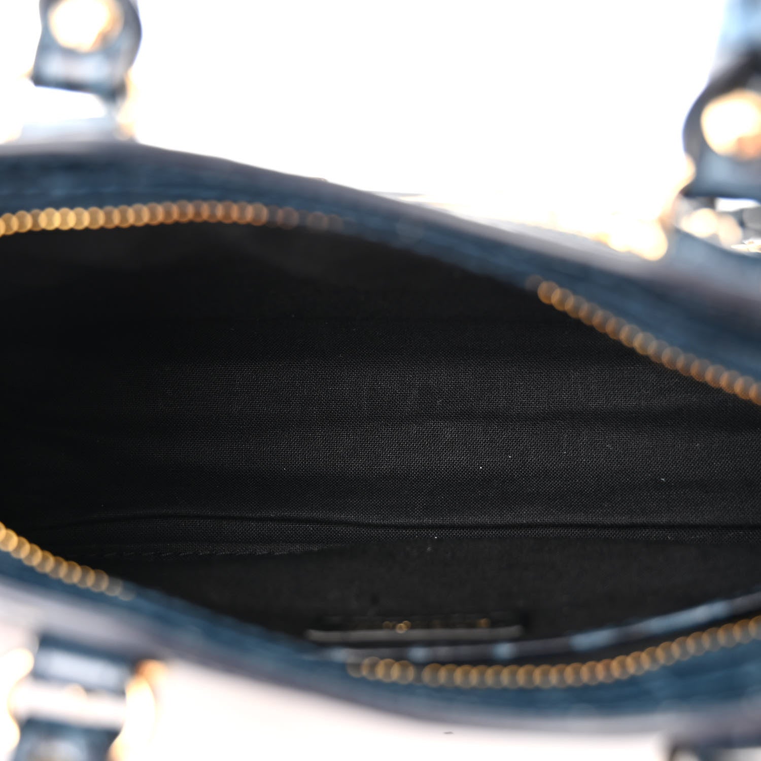 Balenciaga Shiny Supple Calfskin Crocodile Embossed Gold Metallic Edge Hardware Nano City Denim Blue 5 of 11